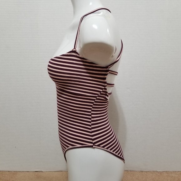 Forever 21 bodysuit Small striped sleeveless strappy caged back ruched bust - Picture 2 of 13